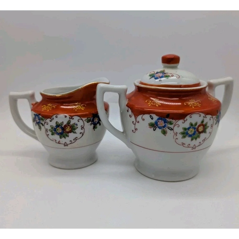 Vintage Noritake Morimura Cream Pitcher & Sugar Bowl Set Hand Painted Floral